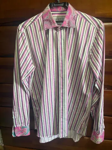 ETRO 스트라이프 옷깃 페이즐리 무늬 긴팔 셔츠