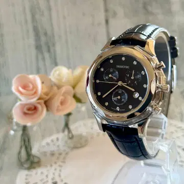 [ 레어 ] Swarovski 스와로브스키 손목시계 다이아컷 크로노 블랙
