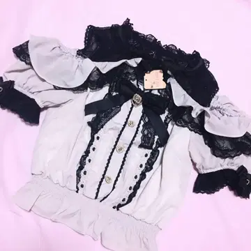 LIZLISA 리즈리사 오픈 숄더 프릴 블라우스 블랙 핑크 블랙