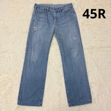 45R 데님 별 자수 데미지 가공 인디고 염색