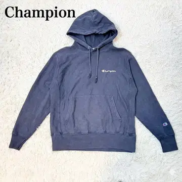 Champion XL 리버스 위브 후드티 자수 스크립트 로고 네이비