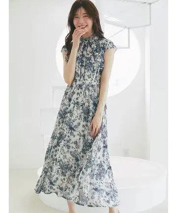tocco closet 프릴 플라워 프린트 셔츠 플리츠 원피스