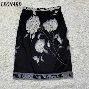 LEONARD 미디 스커트 타이트 64 블랙 꽃무늬