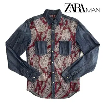 ZARA MAN 페이즐리 절개 데님 셔츠 M