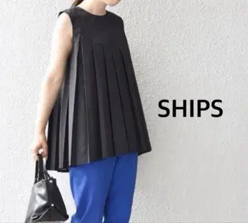 새상품급! SHIPS 플리츠 튜닉 기장 블라우스 블랙 정가 15950엔