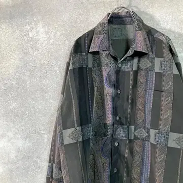 올 패턴 셔츠 폴리 셔츠 페이즐리 그레이 올 패턴 화려함 기발함 모노톤