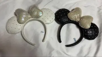 도쿄 디즈니랜드 머리띠 퀼팅 블랙 화이트 세트