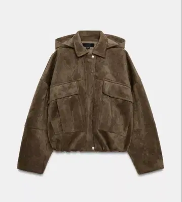 오버 사이즈 페이크 스웨이드 봄버 자켓 후드 카키 ZARA