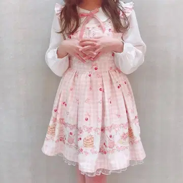 lizlisa 깅엄 카페 패턴 원피스 핑크