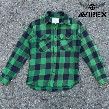 AVIREX 헤비 플란넬 셔츠 버팔로 체크 그린 x 블랙 M