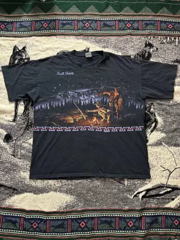 90s USA제 늑대 애니멀T셔츠 XL 블랙