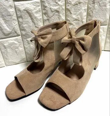 23.5cm 리본 포함 베이지 통굽 샌들 밑창 4.8cm