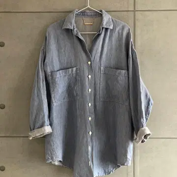 새상품급 겉옷 OUVRAGE CLASSE 린넨 100% 데님풍 오버 셔츠
