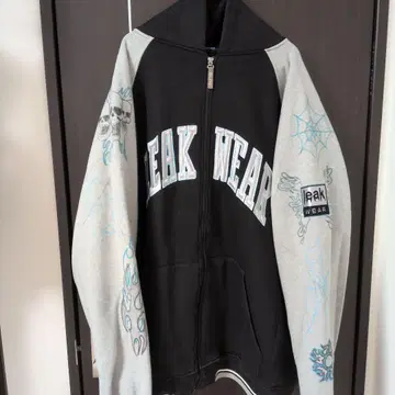 LEAK WEAR 풀 집업 후드티 XXL 블랙/그레이 커스텀 페인트