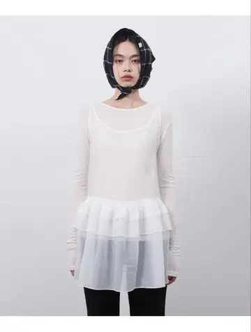 OHESHIO 레이어드 시어 드레스 화이트