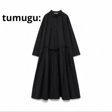[ wa28 ] tumugu: 츠무구 코튼 블랙 블랙 롱 원피스