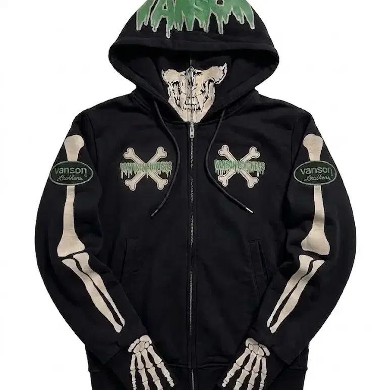 トップス VANSON skull camo zip hoodie Swag Y2K Vanson Vanson Bone Skeleton Neck Warmer Hoodie Zip Up Black