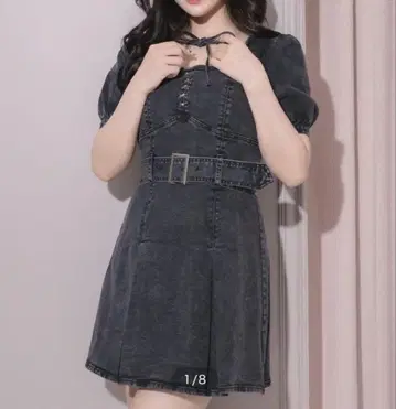 지뢰 양산 pium 플리츠 벨트 데님 미니 원피스 블랙 데님 피움