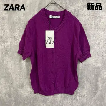 [택 포함 새상품] ZARA 자라 숏 슬리브 니트 가디건 보라색 M