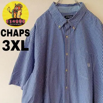 USA 구제 의류 CHAPS 반팔 버튼 셔츠 3XL 블루 화이트 체크