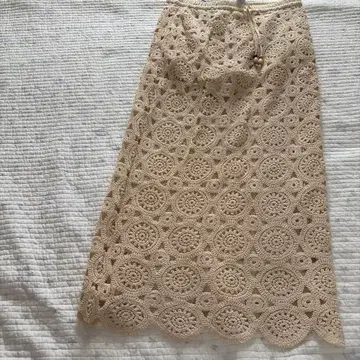 ZARA 크로셰 니트 타이트 스커트 베이지