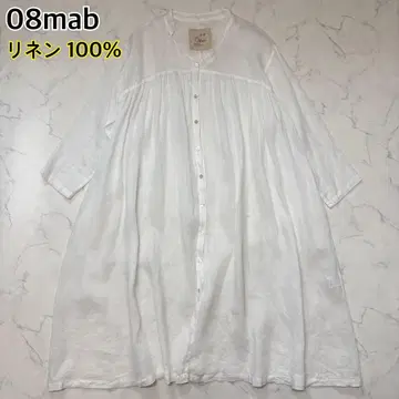 08mab 린넨 100% 셔츠 원피스 롱 프론트 오픈 개더 쉘