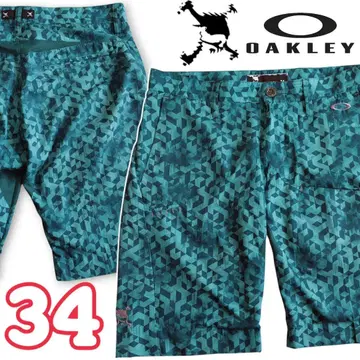 오클리 OAKLEY 올 패턴 스컬 로고 자수 숏팬츠 라운드 팬츠 그린
