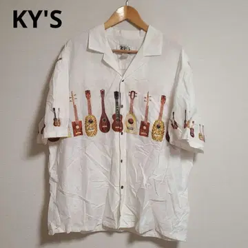 KY'S 알로하 셔츠 우쿨렐레 파인애플 야자수 2XL 면 하와이 제조