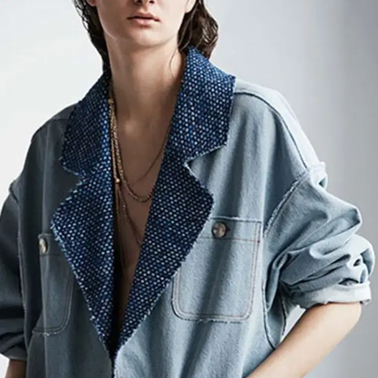 샤넬 CHANEL 다크블루 트위드 collared 데님자켓 사진 1