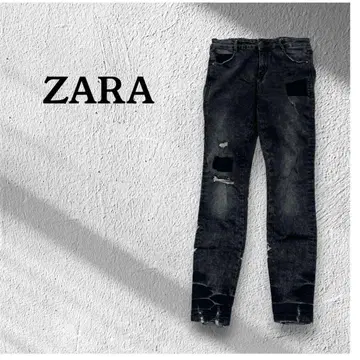 ZARA Trafaluc 데미지 스키니 데님 블랙 그레이 크러쉬