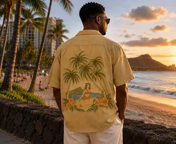 Tommy Bahama 토미 바하마 실크 100% 백 프린트 사이즈 L