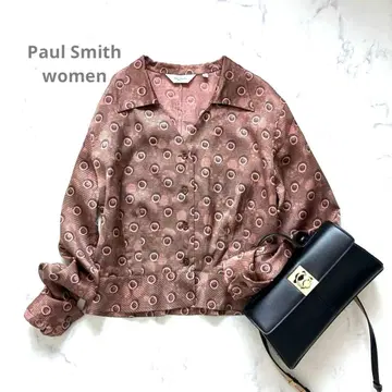 고급 Paul Smith 이탈리아제 원단 도트 블라우스 광택감 아세테이트