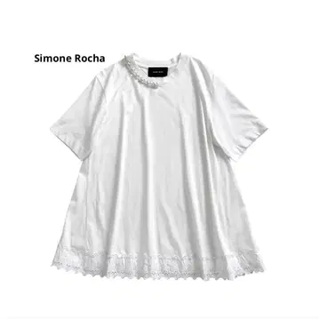Simone Rocha 시몬 로샤 펄 장식 레이스 헤임 A라인 T셔츠