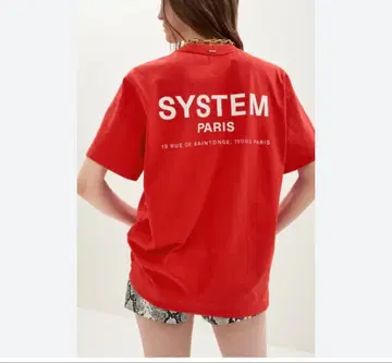 SYSTEM PARIS 로고T셔츠 빨간색 오버 사이즈 반팔