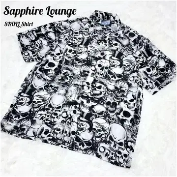 레어 Sapphire Lounge 스컬/해골 올 패턴 반팔 셔츠 Y2K