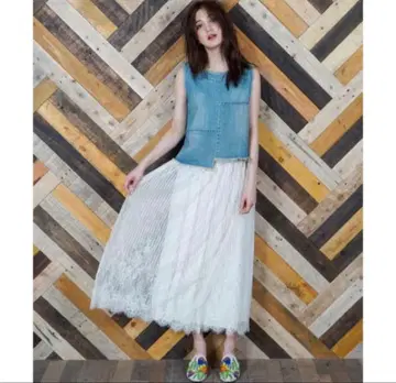 [레어] goa 전체 레이스 플리츠 롱 스커트 아이보리 인도산 F
