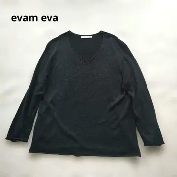 evam eva 린넨 100% V넥 긴팔 니트 얇은 소재 블랙 일본제 M