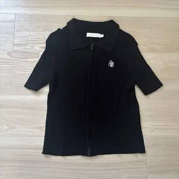 GIORDANO 집업 리브 니트 반팔 블랙 S