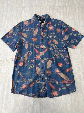 VOLCOM 하와이안 셔츠 보태니컬 무늬 네이비 M 사이즈
