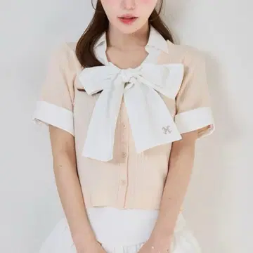 새상품 NICE CLAUP 리본 셔츠 도킹 니트