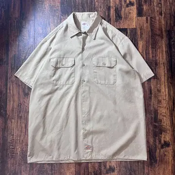 Dickies 베이지 반팔 워크 셔츠 XL 구제 의류 오버 사이즈 치카노