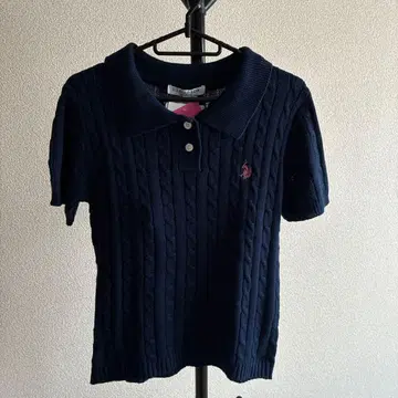 U.S. POLO ASSN 반팔 니트 피케 셔츠 네이비