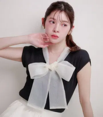 [ 새상품 ] fupel 오간자 리본 니트탑