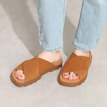 CAMPER 샌들 브라운 스웨이드 크로스 스트랩 37