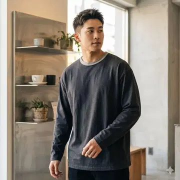 스티븐 앨런 수빈 코튼 링거 롱 슬리브 티