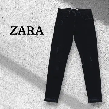ZARA 블랙 스키니 데님 데미지 가공 슬림 레그 스트레치 EUR36