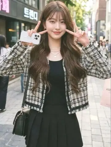 ZARA 체크 무늬 텍스처 소재 자켓 화이트/블랙