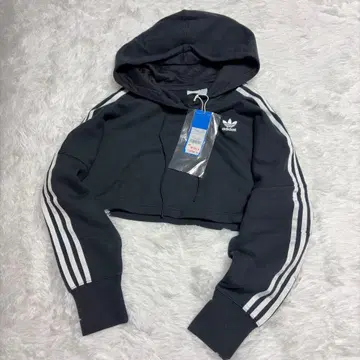 [새상품, 미사용] adidas 블랙 크롭 후드티