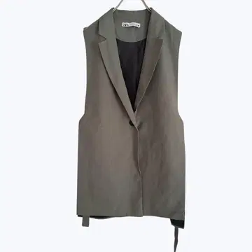 ZARA 자라 롱베스트 베스트 카키 XS 테일러드 얇은 소재 벨트 포함