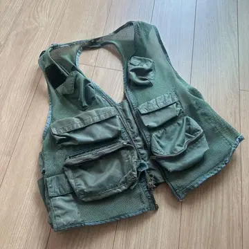 (VINTAGE) 낚시용 조끼 메쉬 다기능 포켓 올리브